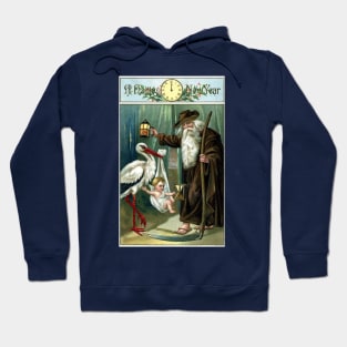 Victorian New Year - Father Time and Baby New Year Greetings Hoodie